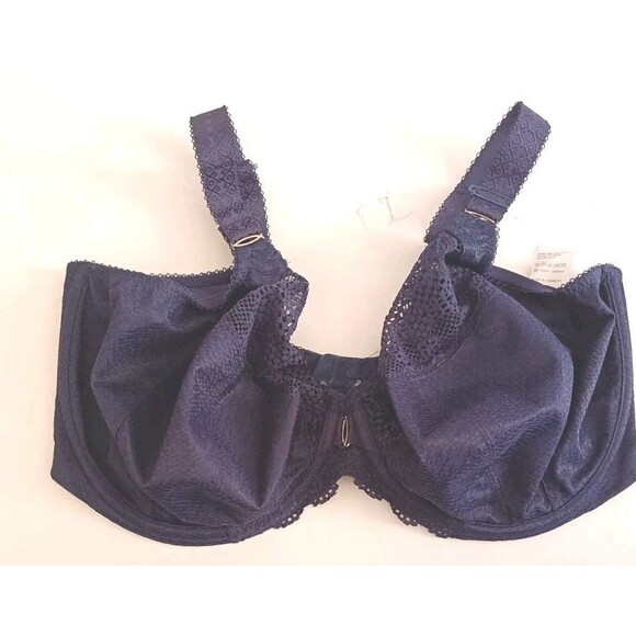 Elomi Bra Sz 36K Navy Carmen Unlined Underwire Style 4010 Lace Full Coverage - Picture 2 of 5